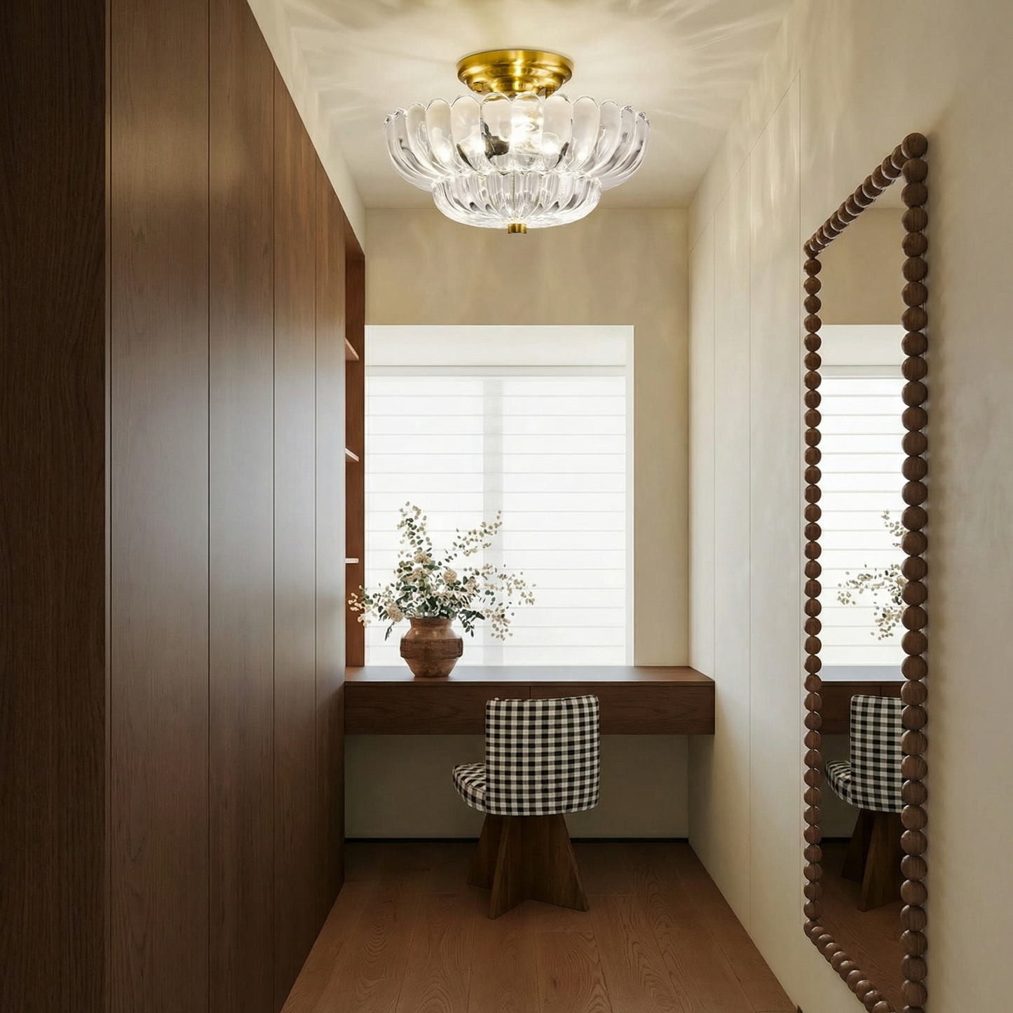 Ribbed Glass Umbrella Semi-Flush Light