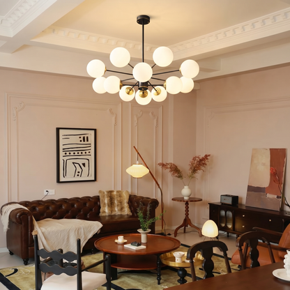 Dual-Tier Globe Chandelier in Black and Gold