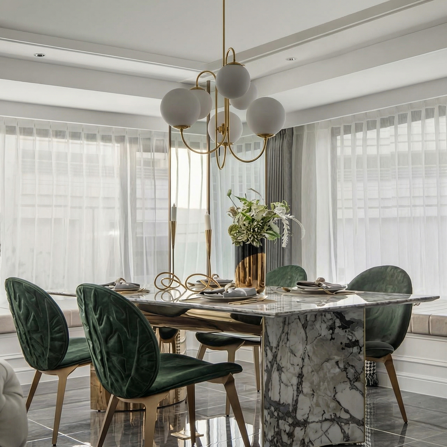 Gooseneck Orb 6-Light Chandelier