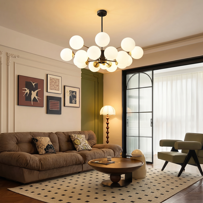 Dual-Tier Globe Chandelier in Black and Gold
