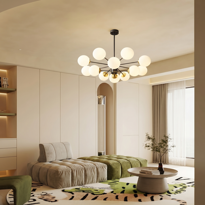 Dual-Tier Globe Chandelier in Black and Gold