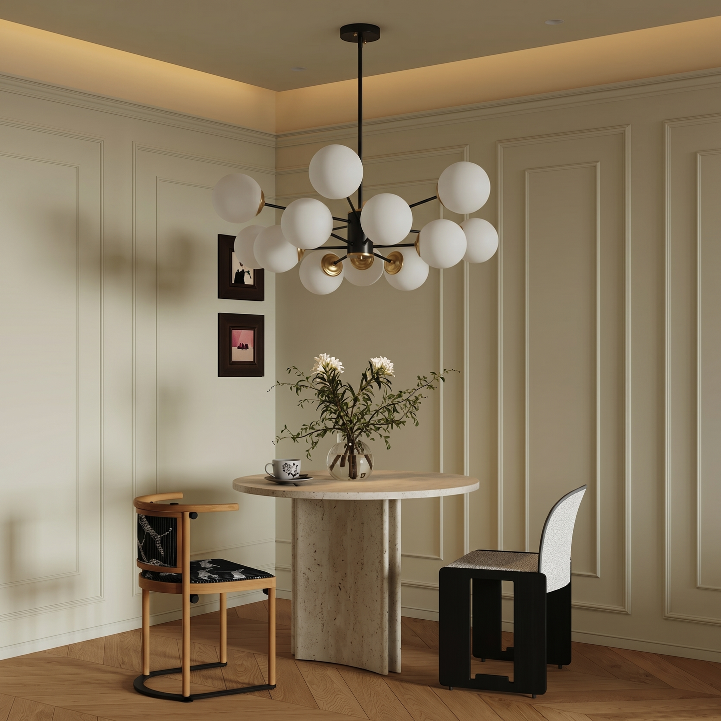 Dual-Tier Globe Chandelier in Black and Gold