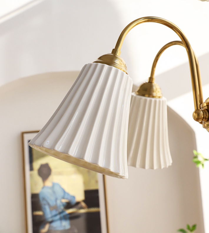 Brass Chandelier with Pleated Ceramic Shades