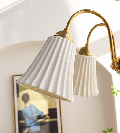 Brass Chandelier with Pleated Ceramic Shades