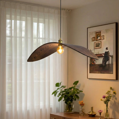 Curved Wood Veneer Wave Pendant Light