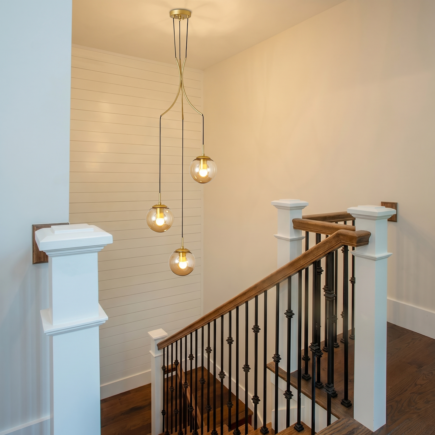 Spiral Amber Glass Globe Staircase Chandelier