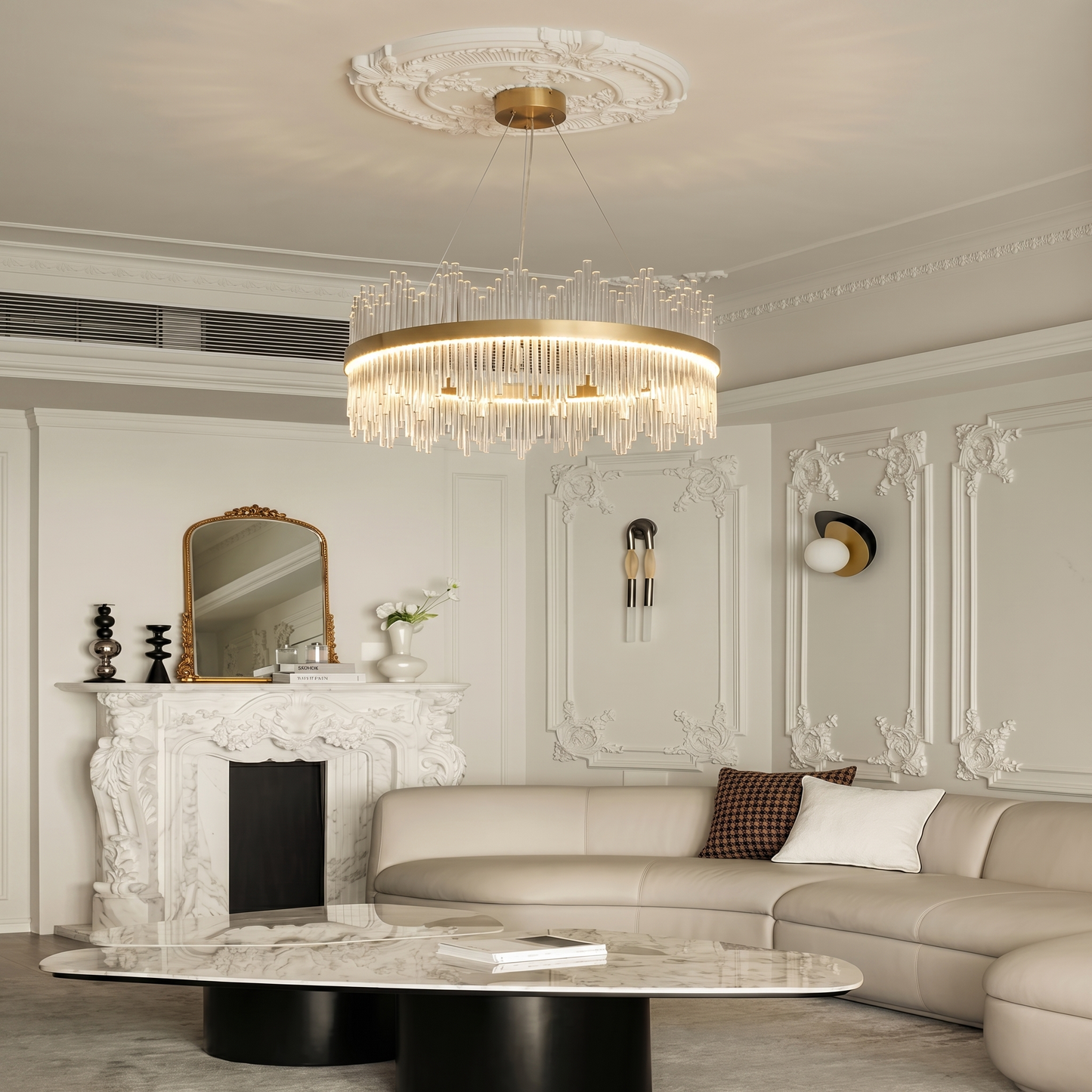 Crystal Wave Chandelier in Brushed Gold