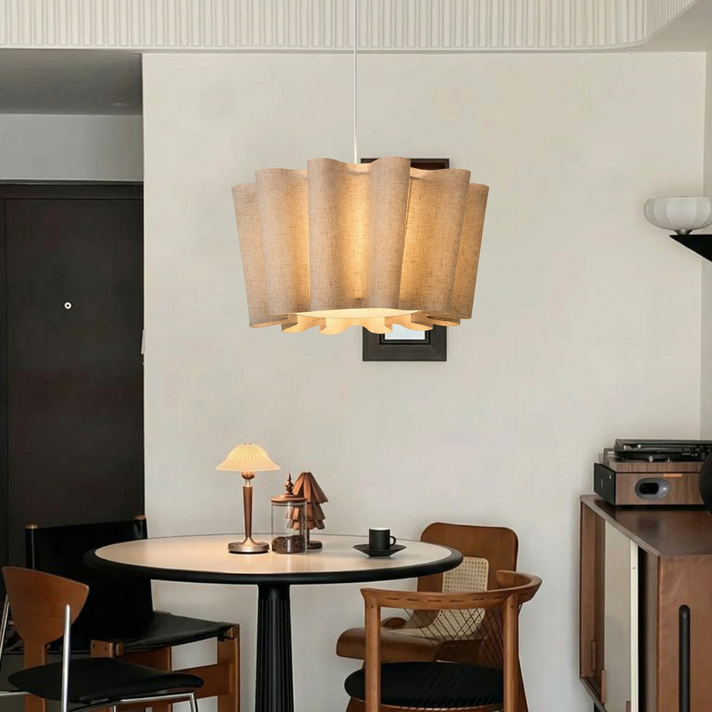 Wavy Ruffled Linen Drum Pendant