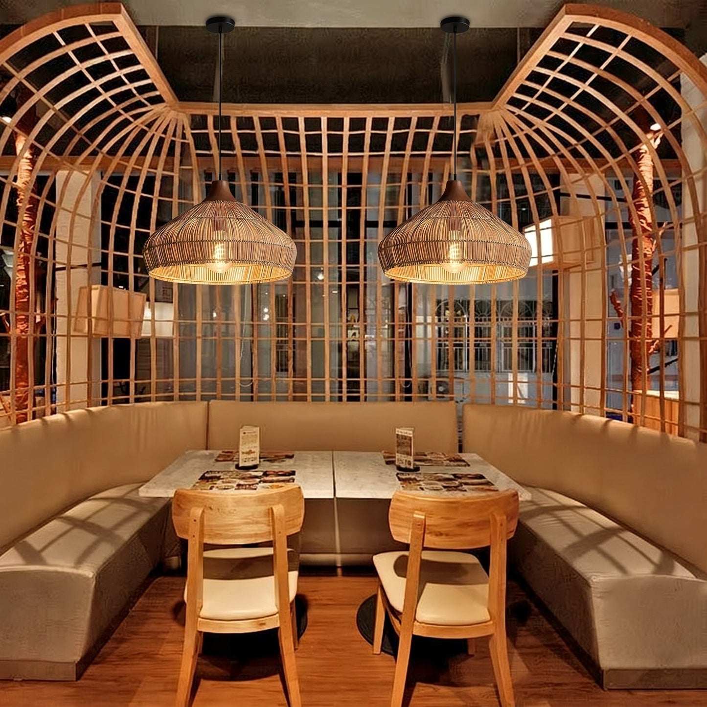 Hand-Woven Rattan Coastal Dome Lamp