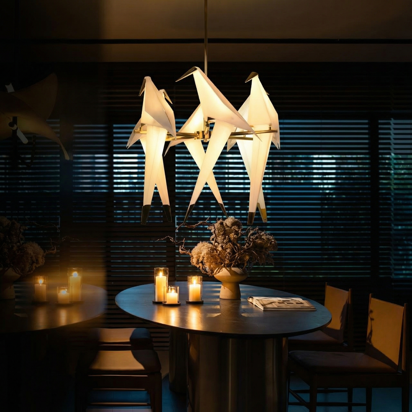 Origami Bird Chandelier on Brass Bars