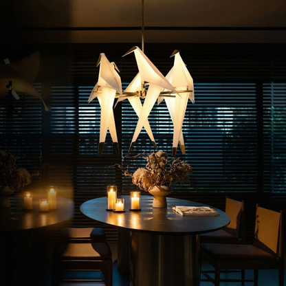 Origami Bird Chandelier on Brass Bars