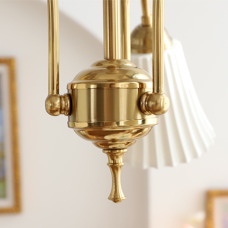 Brass Chandelier with Pleated Ceramic Shades