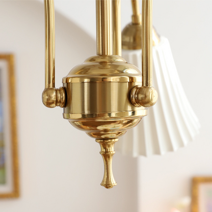 Brass Chandelier with Pleated Ceramic Shades