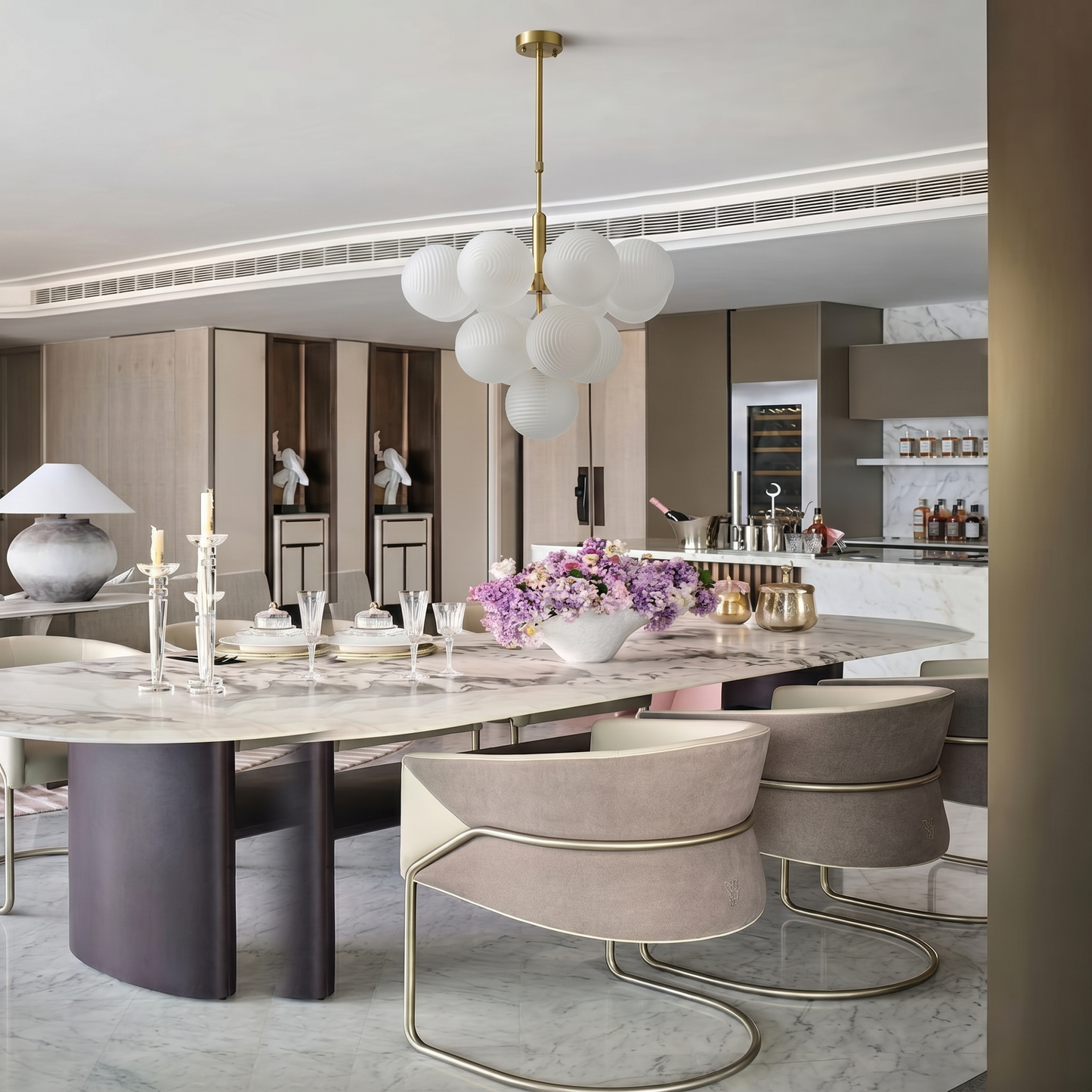 Ribbed Glass Globe Cluster Chandelier