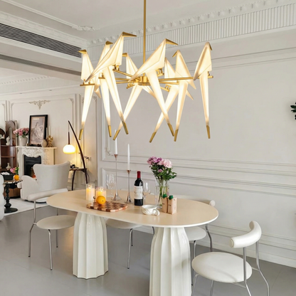 8-Light Origami Bird Branch Chandelier