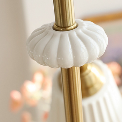 Brass Chandelier with Pleated Ceramic Shades