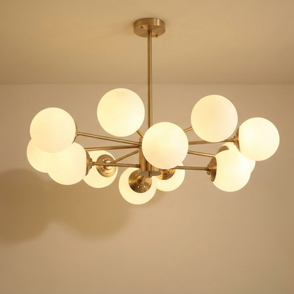 Brass Sputnik Chandelier with Opal Globes