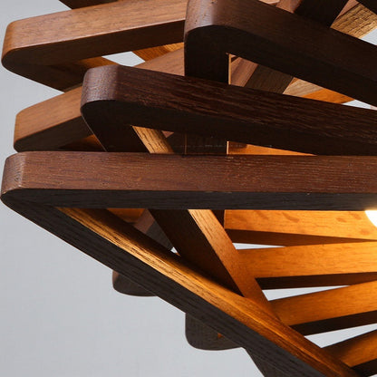 Spiral Wood Triangle Pendant Light