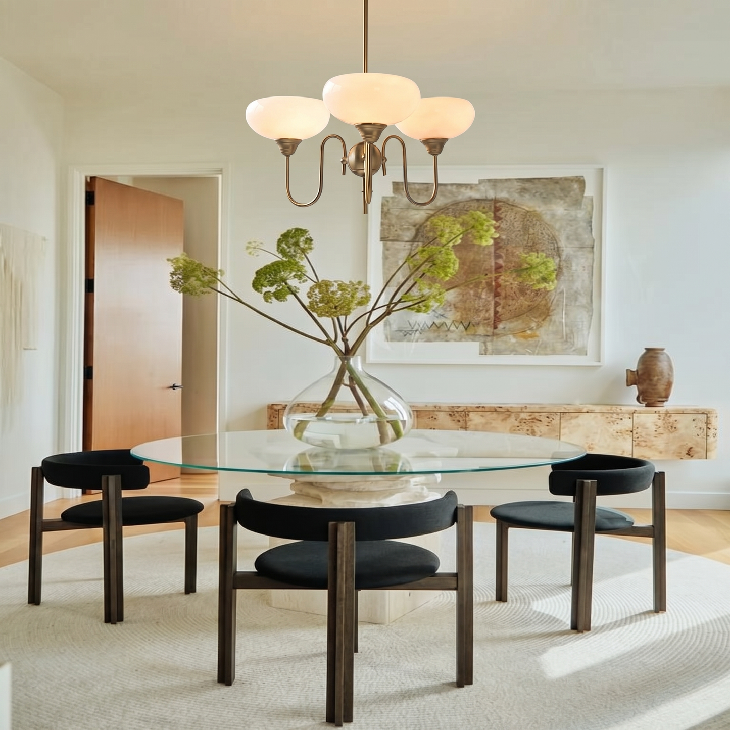 French Retro Gooseneck Globe Chandelier