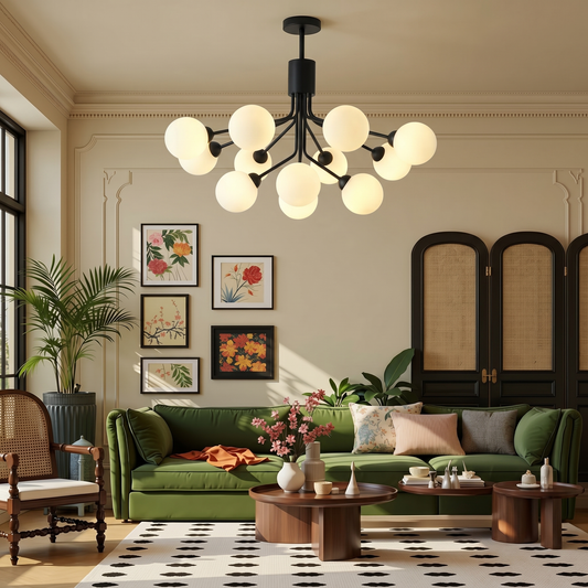 Multi-Globe Crown Chandelier in Black
