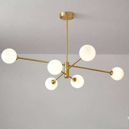 Gold Sputnik Chandelier with Milk Glass Globes