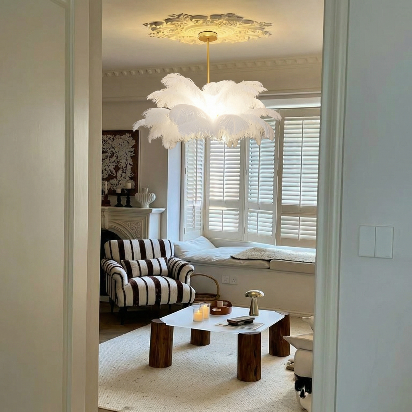 Ostrich Feather Chandelier in Gold