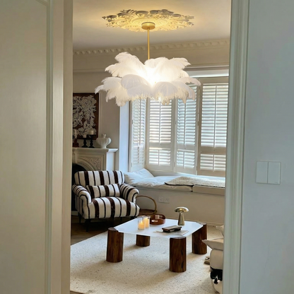 Ostrich Feather Chandelier in Gold