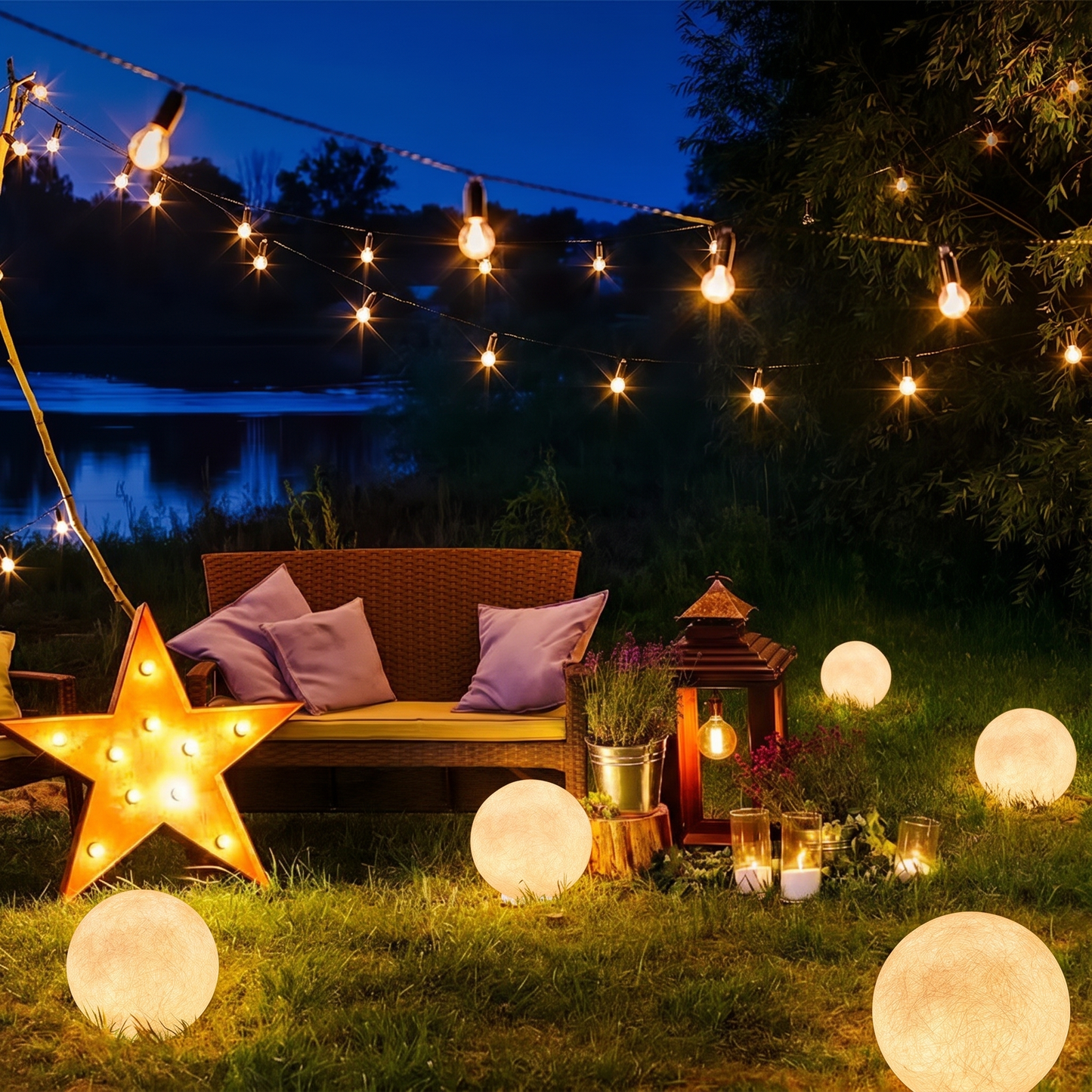 Hemp Fibre Moon Globe Pendant Light