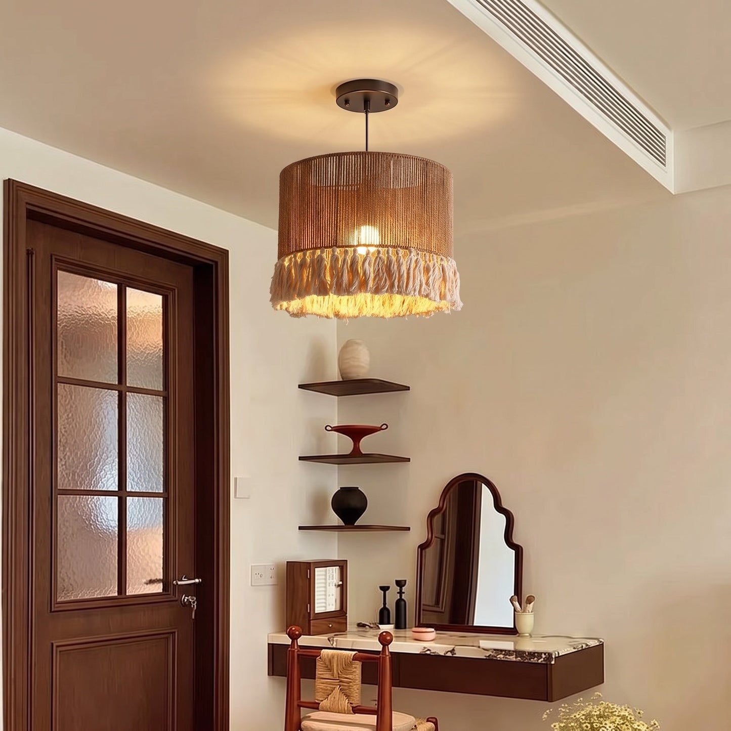 Jute Rope Fringe Tassel Pendant Light