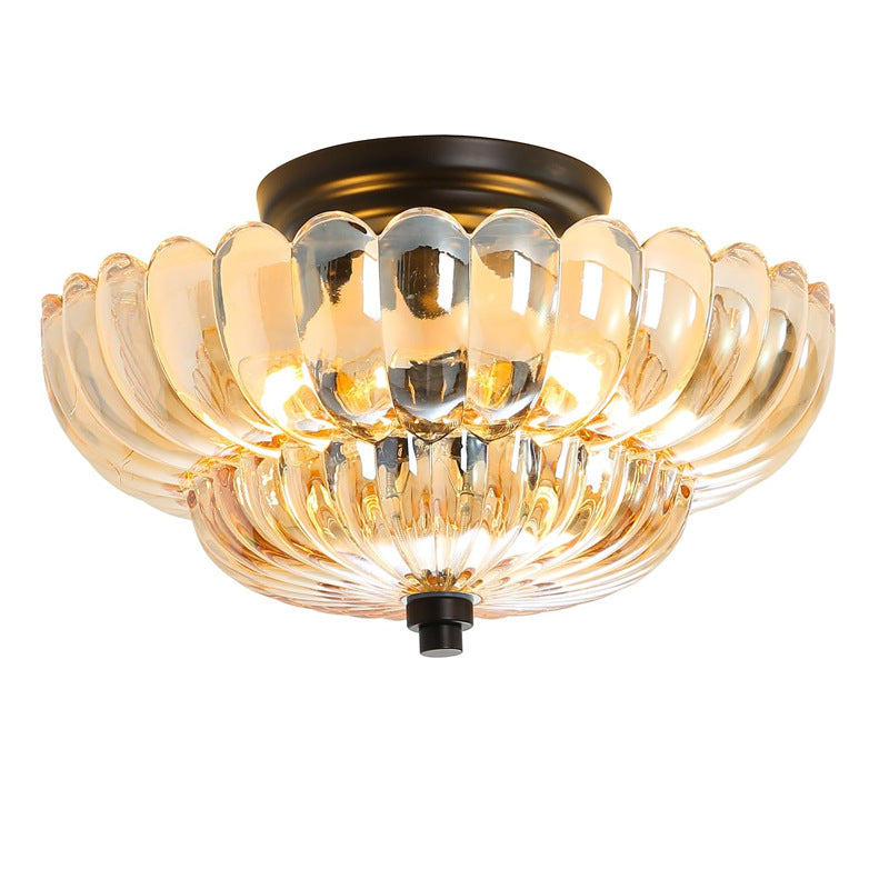 Ribbed Glass Umbrella Semi-Flush Light