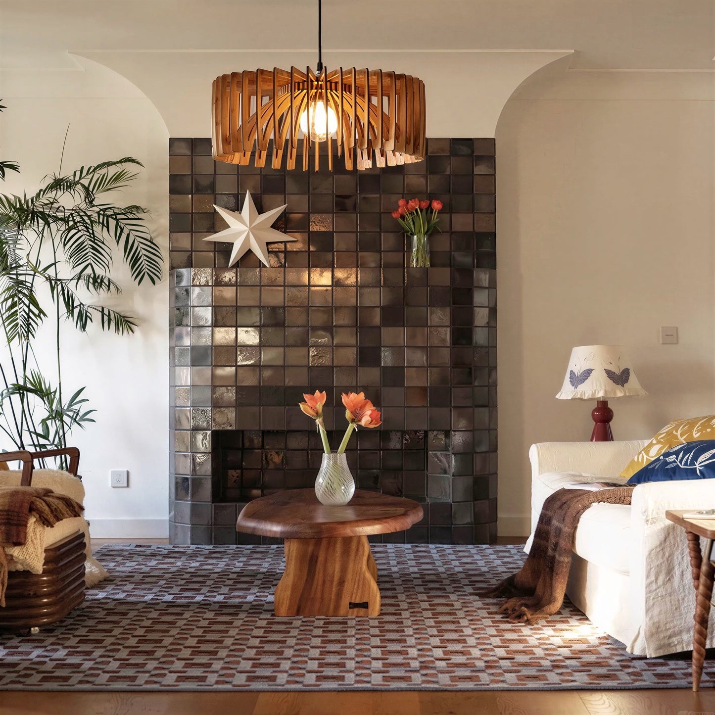 Wooden Slat Sculptural Pendant Light