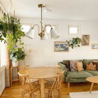 Brass Chandelier with Pleated Ceramic Shades