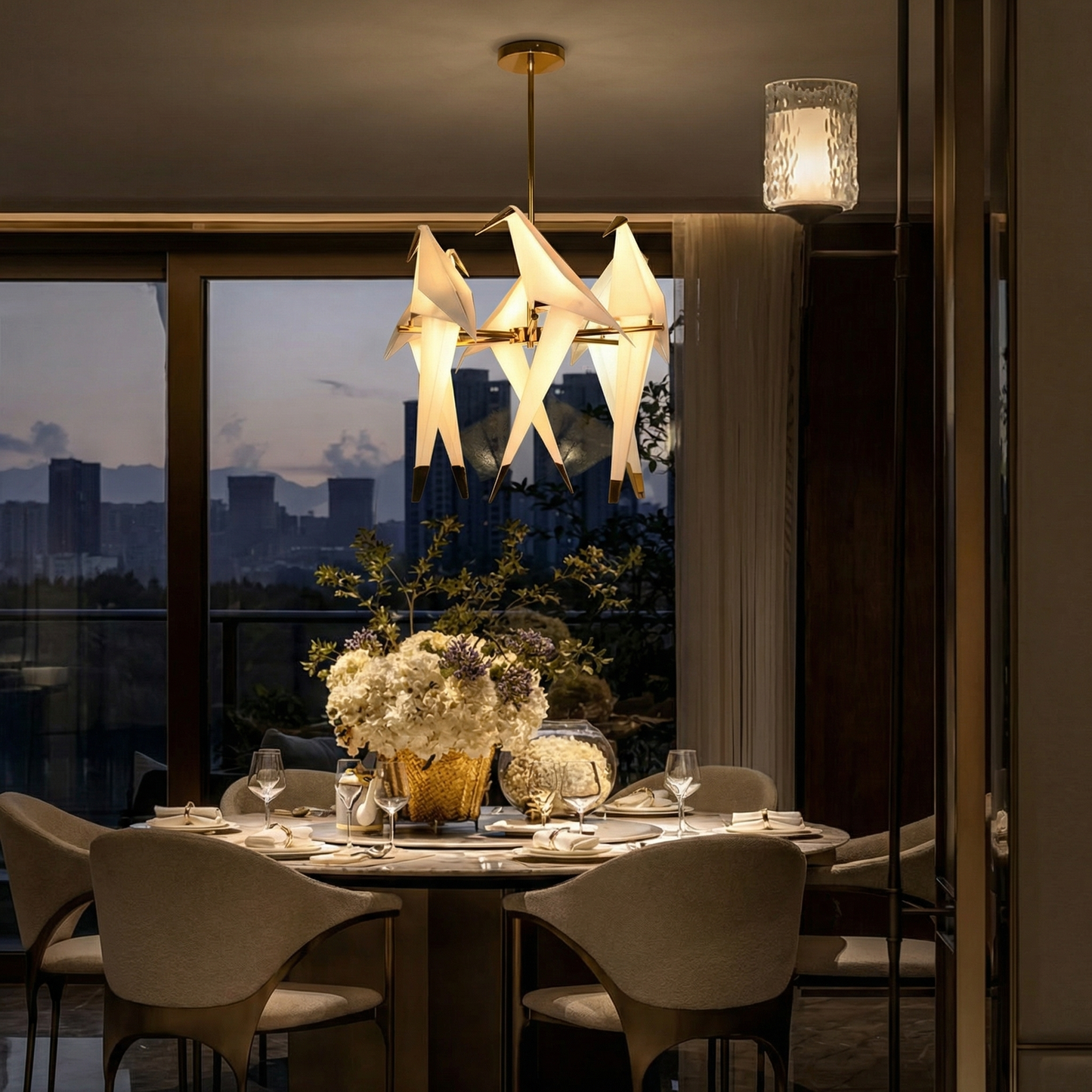 Origami Bird Chandelier on Brass Bars
