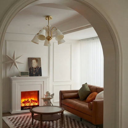 Brass Chandelier with Pleated Ceramic Shades