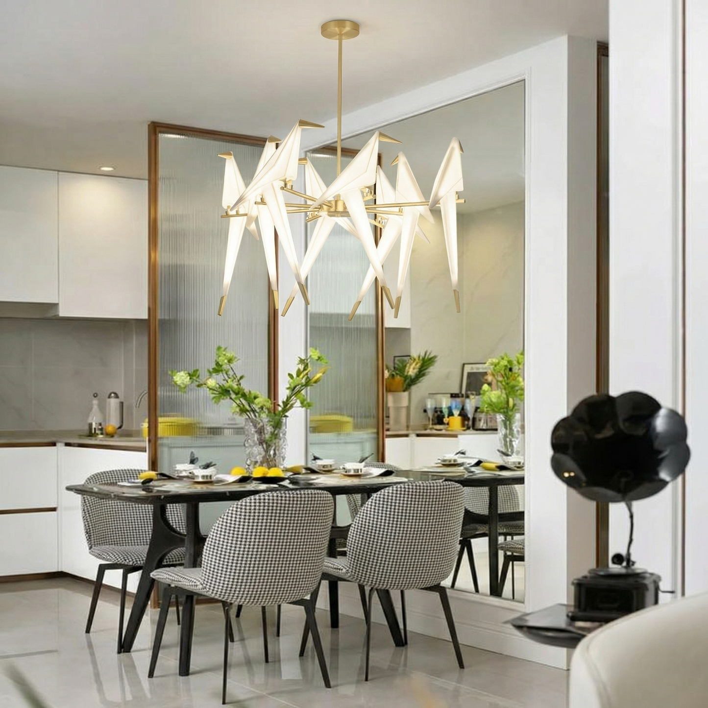 8-Light Origami Bird Branch Chandelier