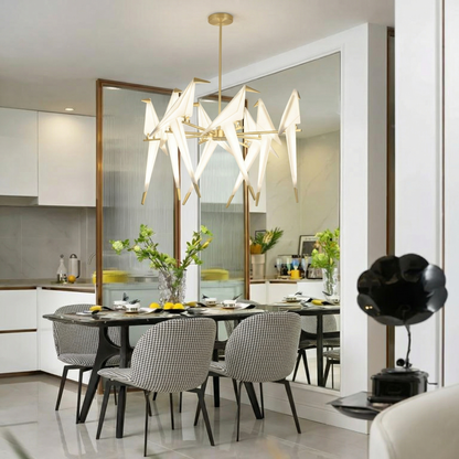 8-Light Origami Bird Branch Chandelier