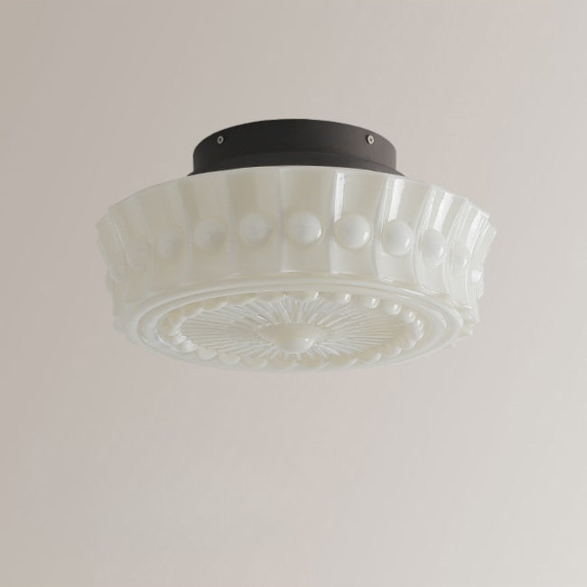 Hobnail Milk Glass Flush Mount Light