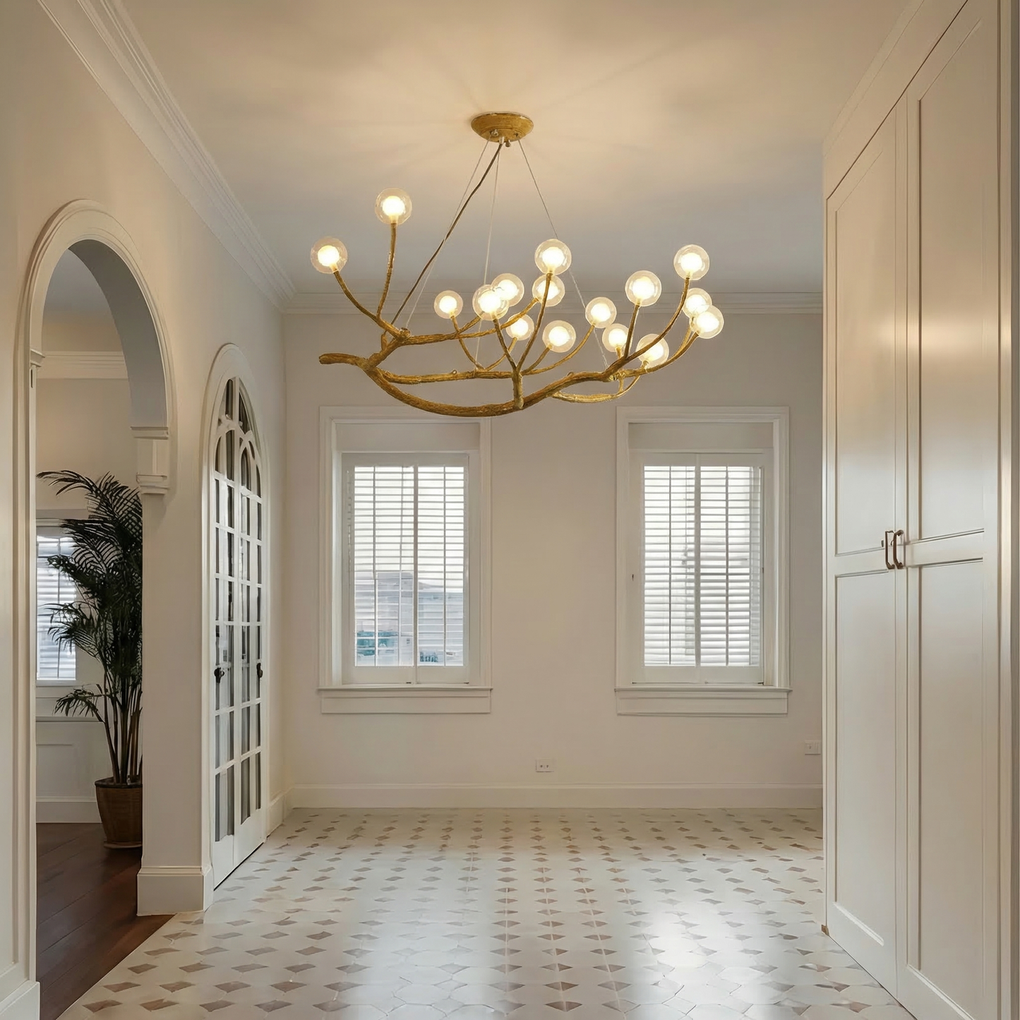 Organic Tree Branch Glass Globe Chandelier