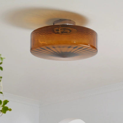 Amber Ribbed Glass Flush Mount Light