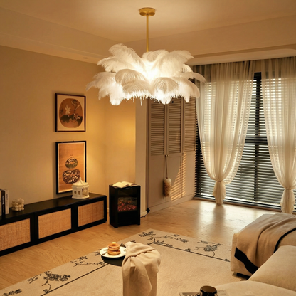 Ostrich Feather Chandelier in Gold