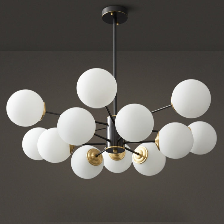 Dual-Tier Globe Chandelier in Black and Gold