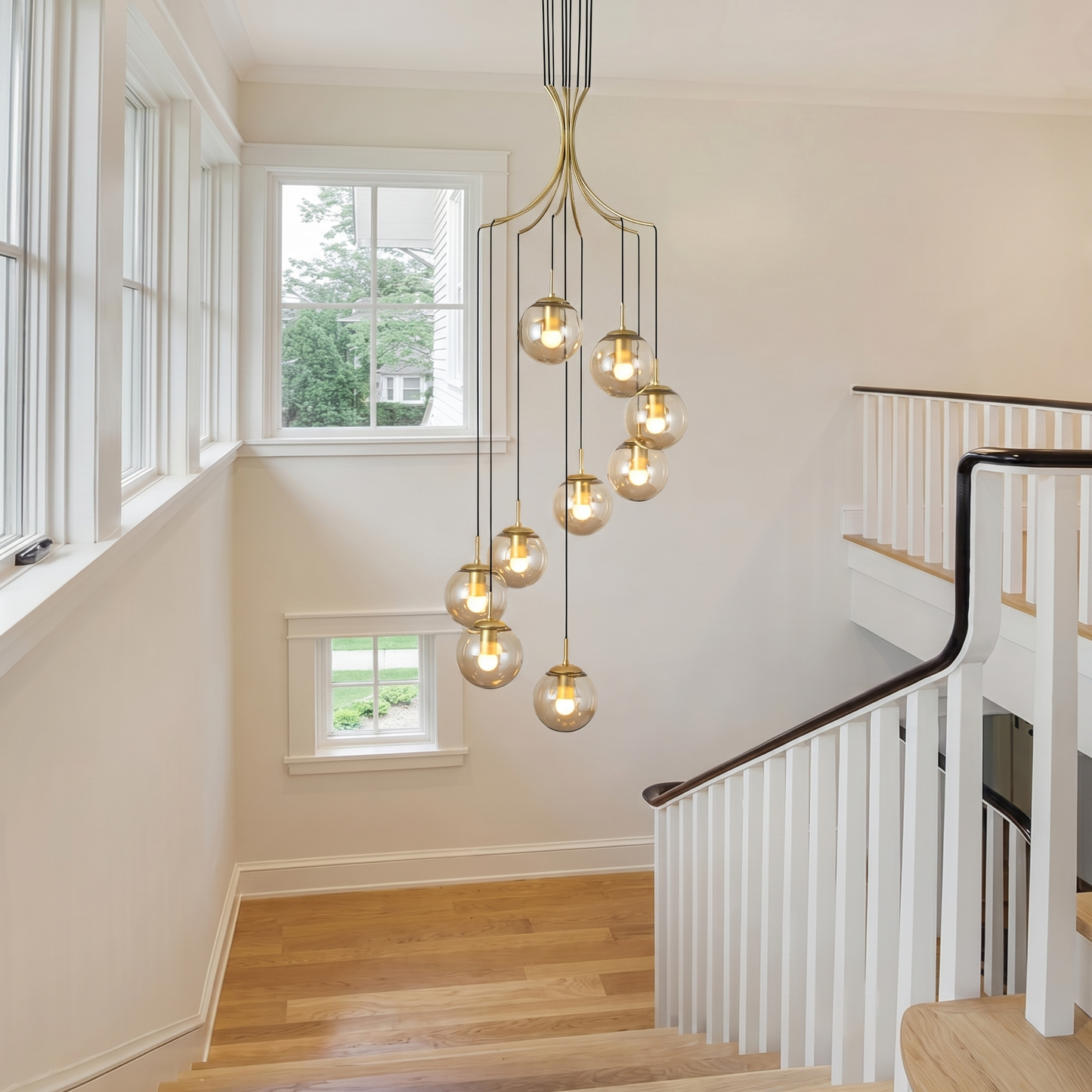 Spiral Amber Glass Globe Staircase Chandelier