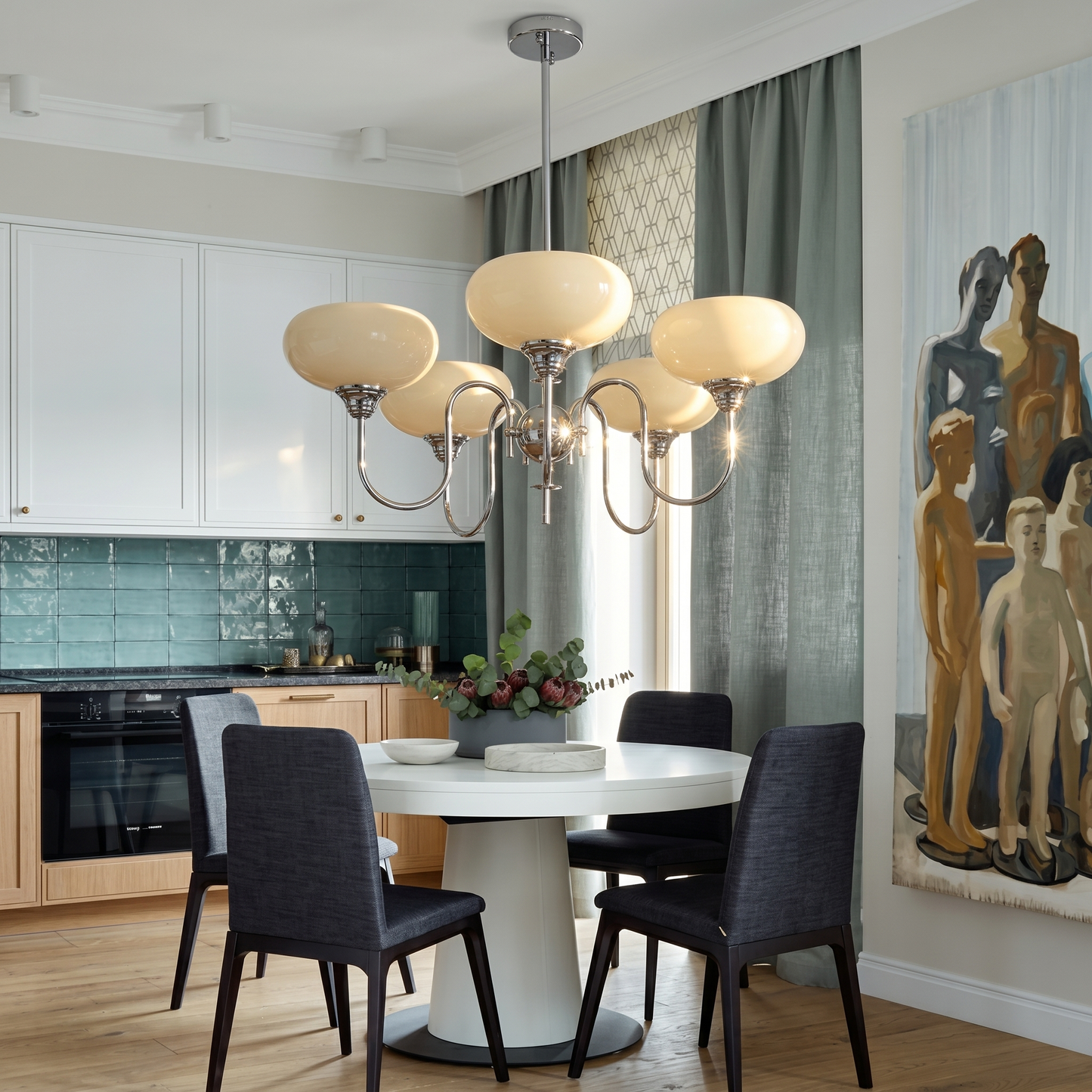 Chrome Gooseneck Globe Chandelier
