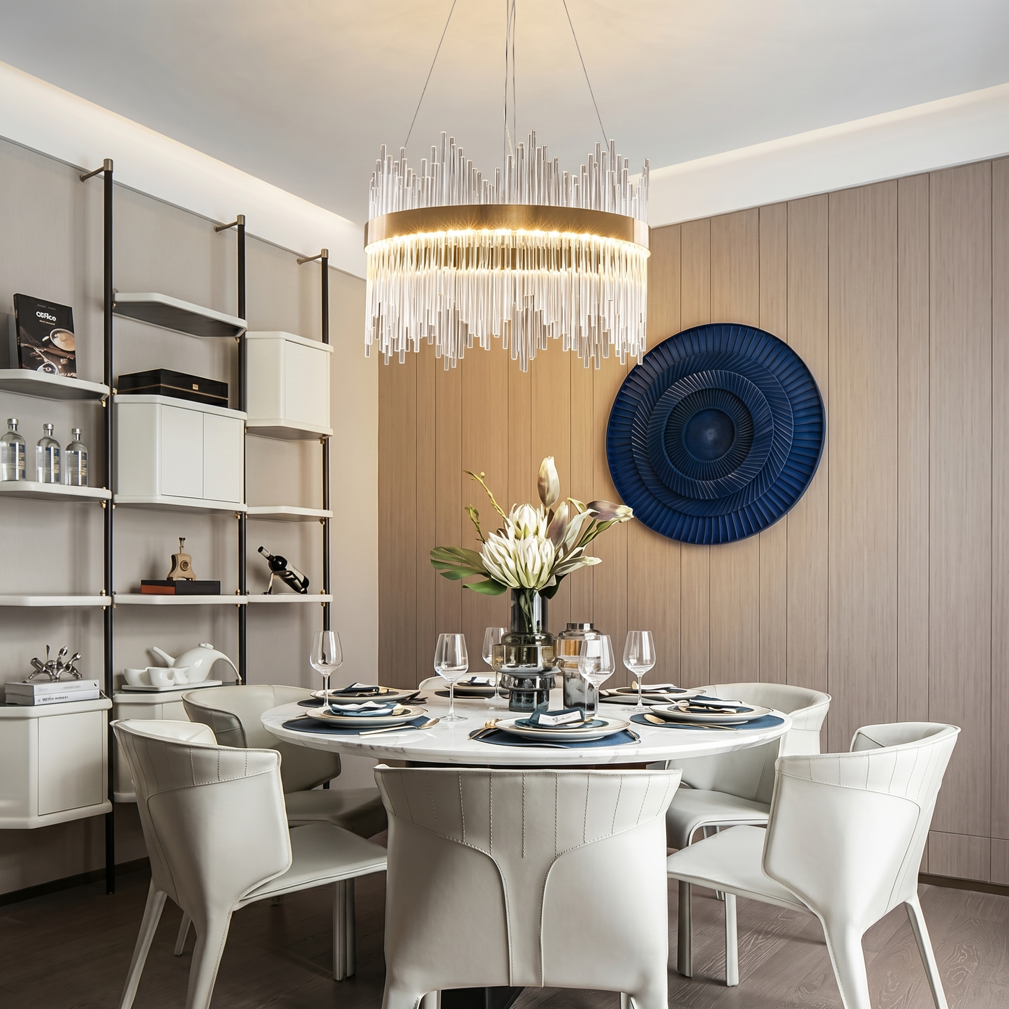 Crystal Wave Chandelier in Brushed Gold