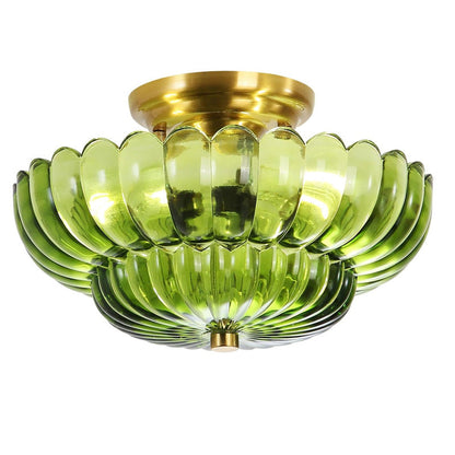 Ribbed Glass Umbrella Semi-Flush Light