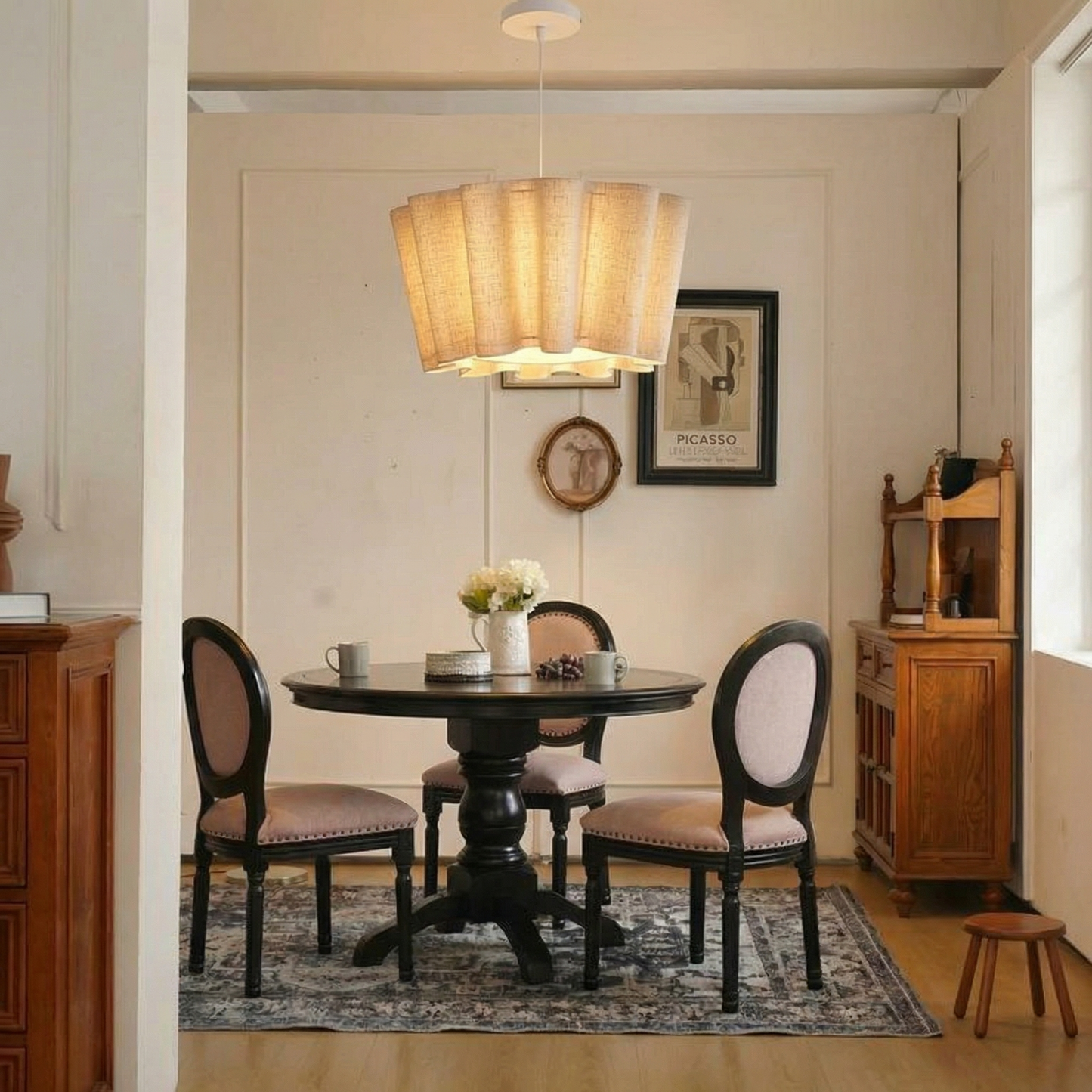 Wavy Ruffled Linen Drum Pendant