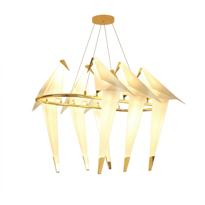 Origami Bird Chandelier on Brass Bars