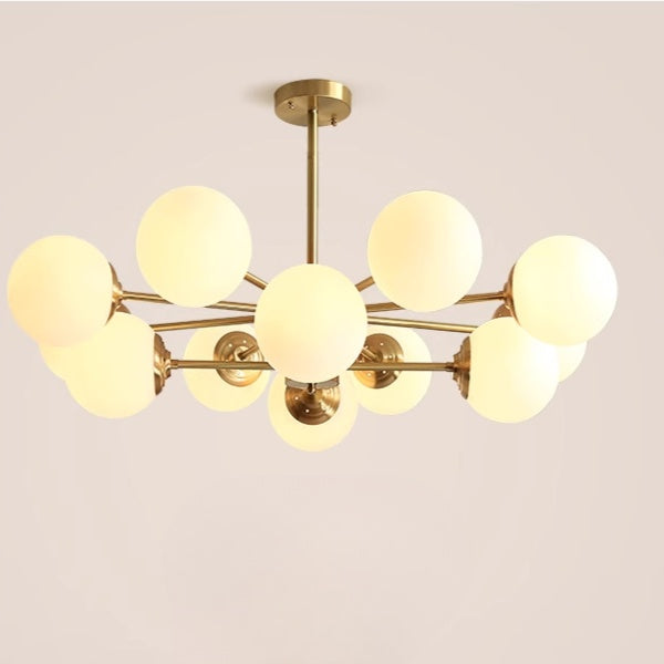 Brass Sputnik Chandelier with Opal Globes