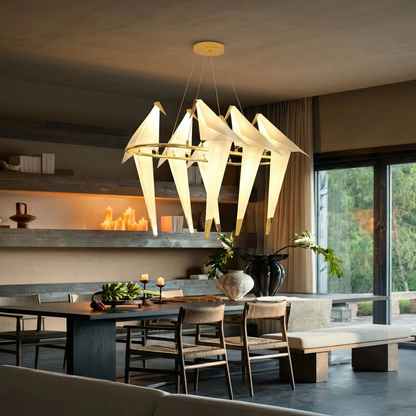Origami Bird Chandelier on Brass Bars