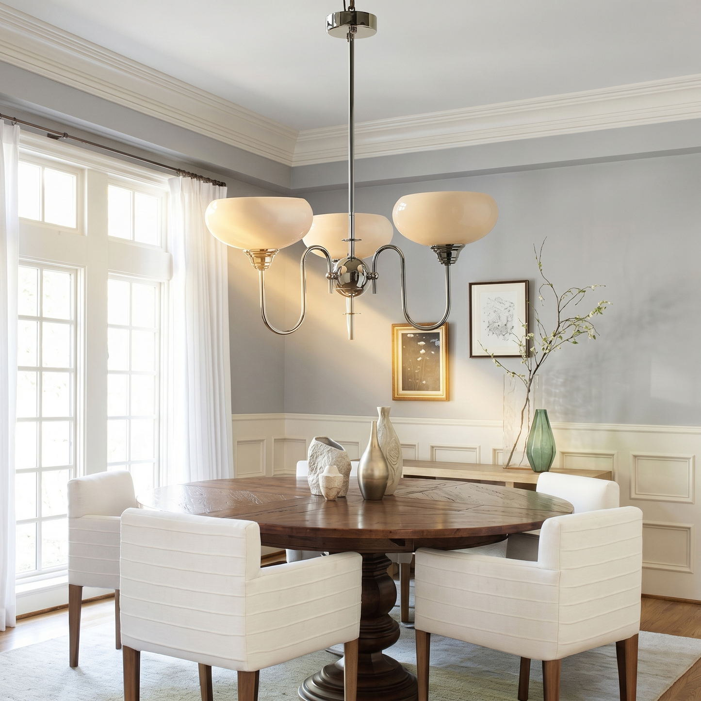Chrome Gooseneck Globe Chandelier